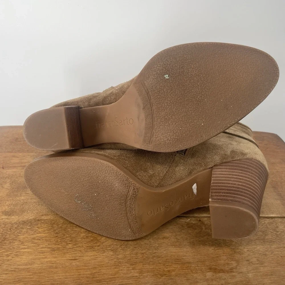 New Franco Sarto Suede Dorinda Ankle Boot Booties Cognac Brown Heel 2.5